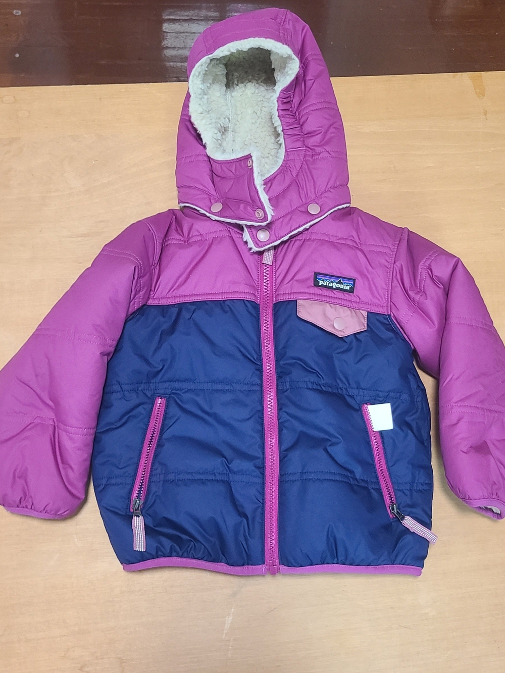 Patagonia Girls' Two-Tone Pink and Navy Puffer Jacket